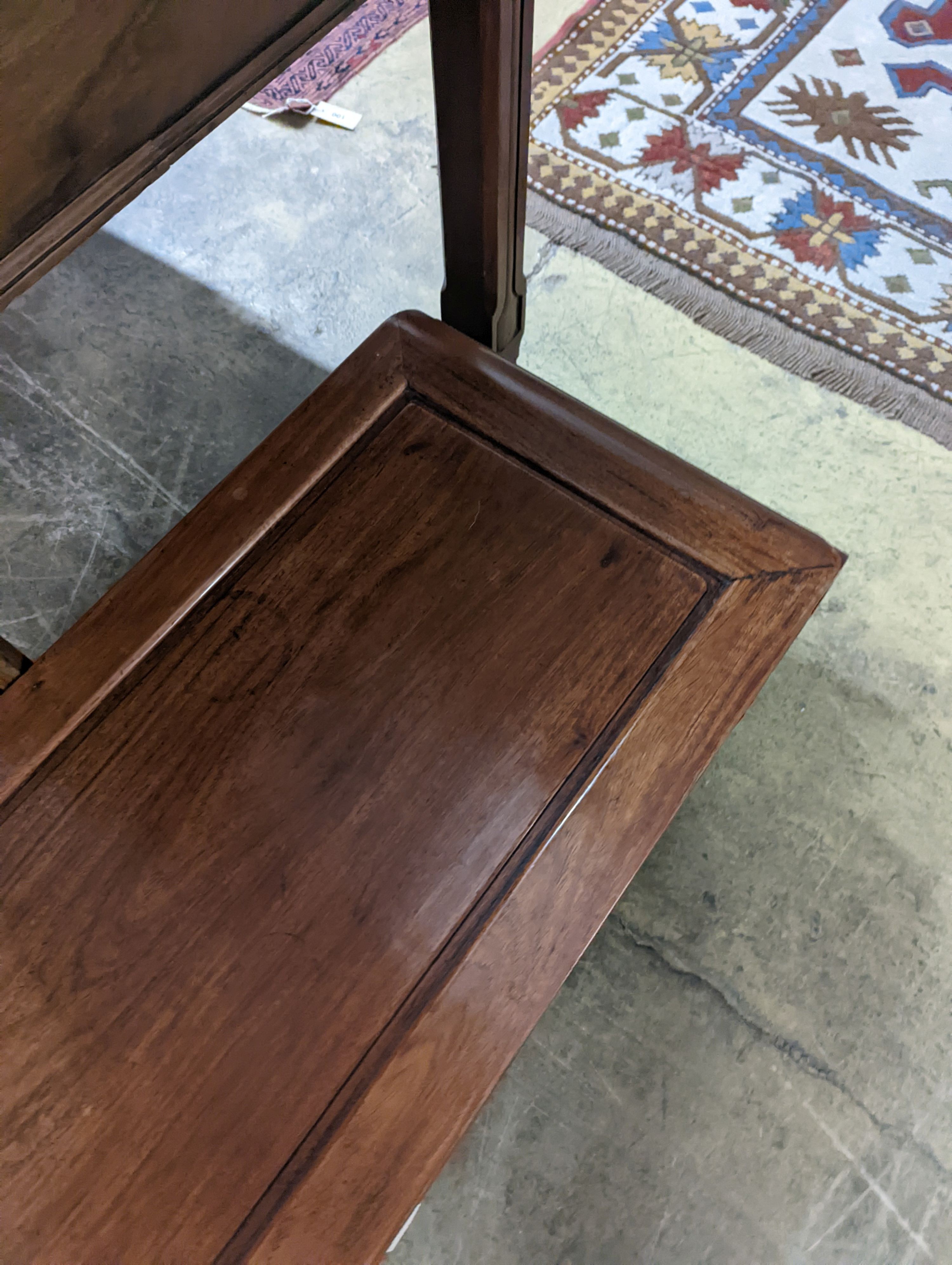 A late Victorian Chinese hongmu rectangular low table, width 90cm, depth 43cm, height 34cm